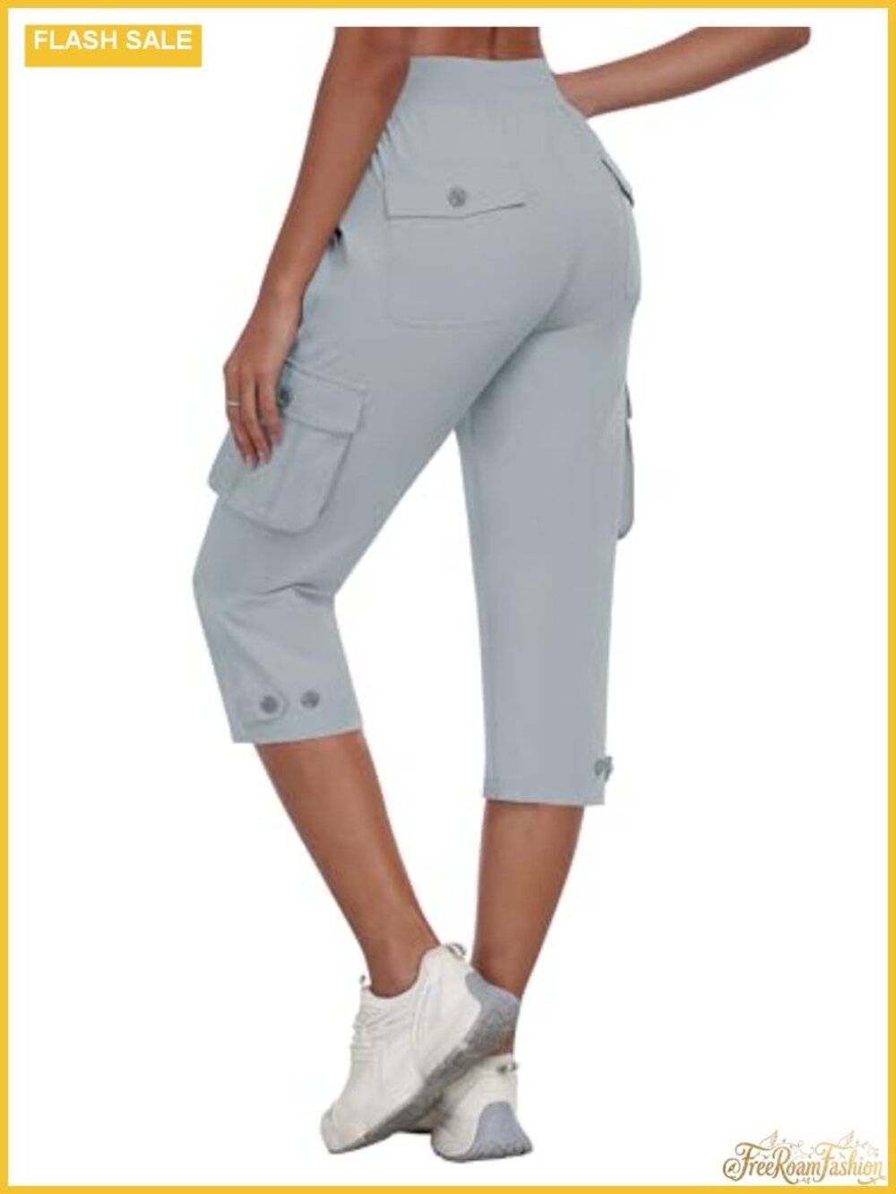 Quick Dry Lightweight Cargo Capris with Pockets Elastic Waist Hiking